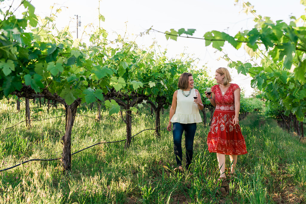 Walking in a vineyard