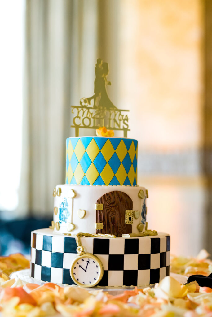 Alice in Wonderland themed wedding cake